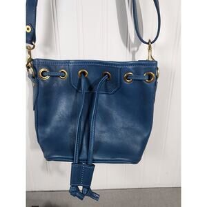 J.W. Hulme Co Leather Bucket Bag Crossbody Purse Blue NEW Quiet Luxury Monogram